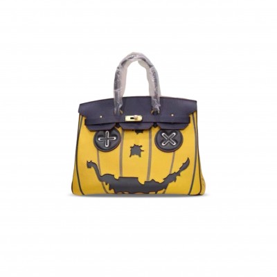 HERMES MASTER BIRKIN 35 TOGO YELLOW AND DARK BLUE PATCHWORK GOLD HARDWARE (35*25*18cm)